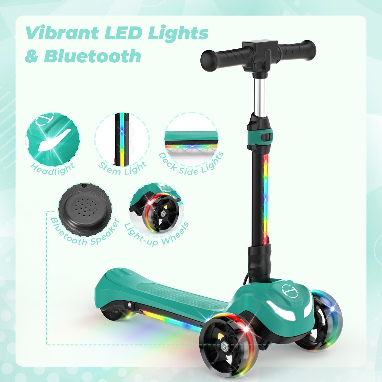 Folding Electric Scooter for Kids Ages 3-12 Bluetooth E-Scooter LED Wheels Gift