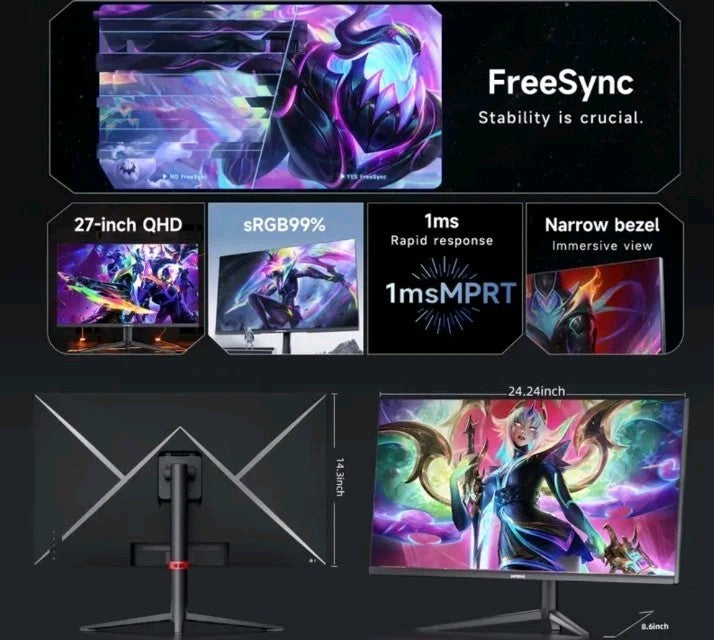 INFIEVO Gaming Monitor 180Hz IPS 2K QHD Liftable Stand
