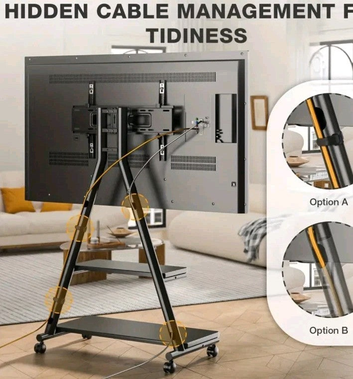 Rolling TV Stand for 43-80" TVs up to 150lbs, Portable Stand on Wheels with E...