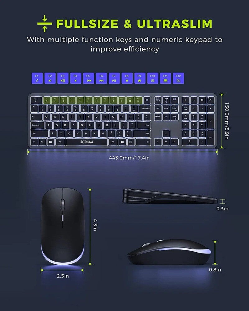 Full-Size Backlight Wireless Keyboard and Mouse Combo Laptop PC USB Silent Click