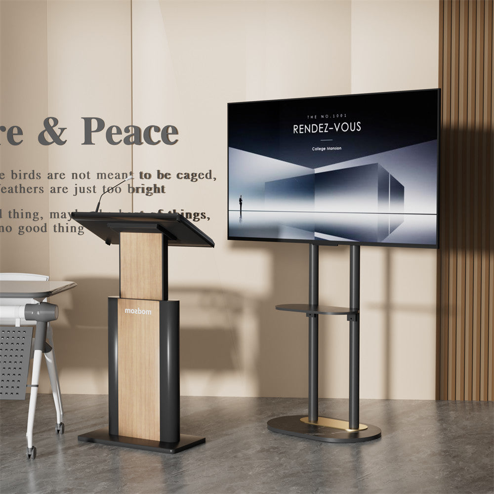 Height Adjustable Floor TV Stand with Mount Stone Shelf for 40”-75” Load up 40KG