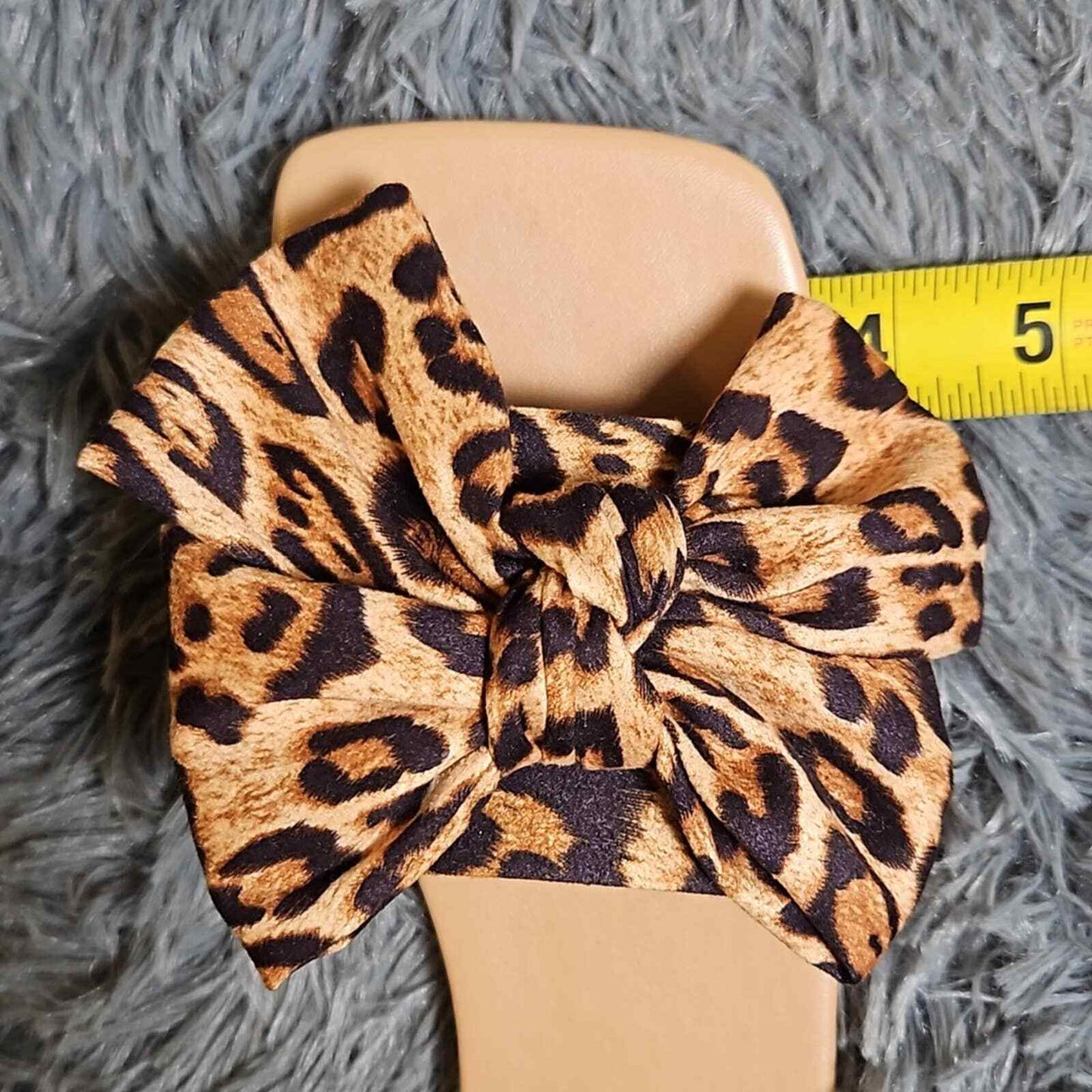 New Leopard Print Bow Decor Slide Sandals, Faux Suede Sz 7.5