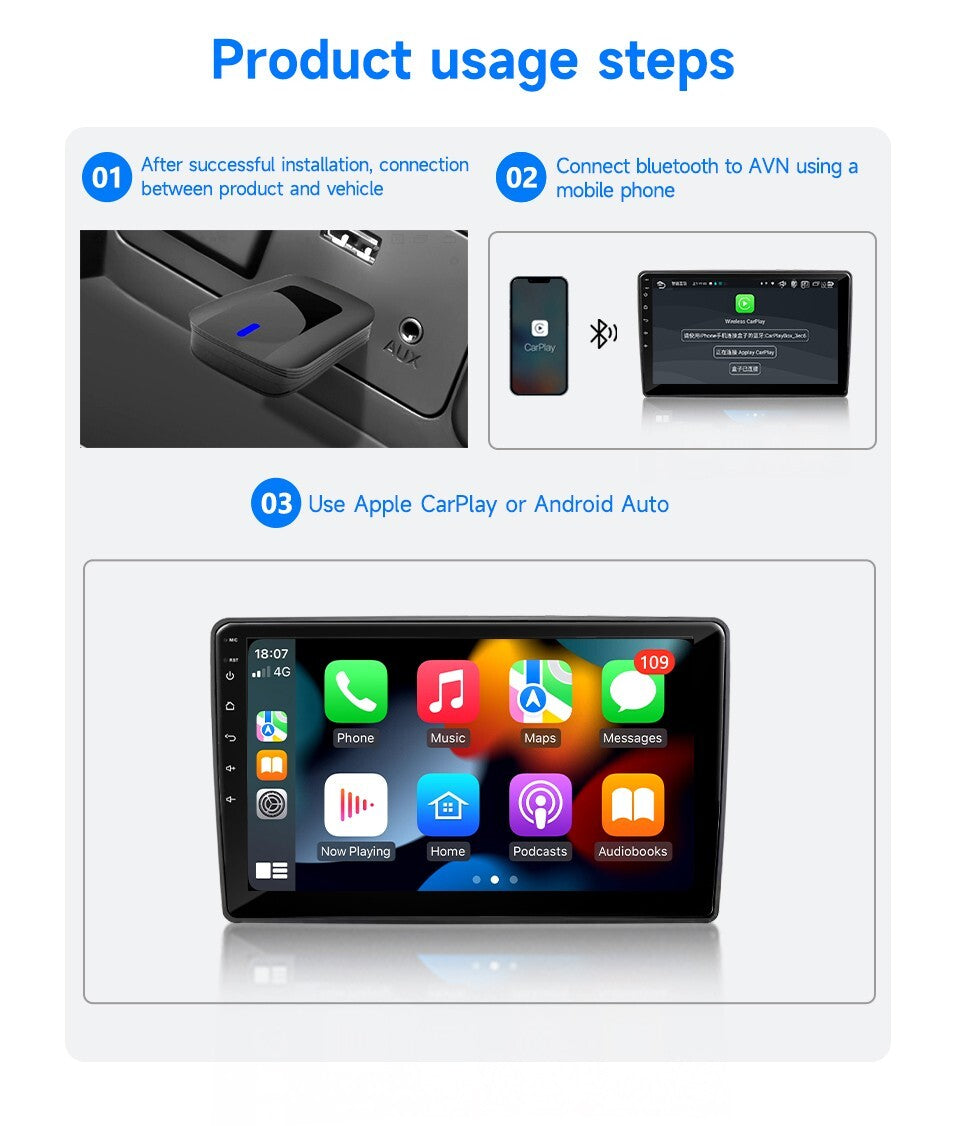 2-in-1 Wireles CarPlay Auto Adapter Fast-Connecting Plug&Play WIFI5.0 BT2.4/5.0