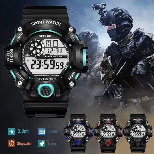 Men's Watches Military Army Sports Digital LED Shockproof Watch Alarm Stopwatch