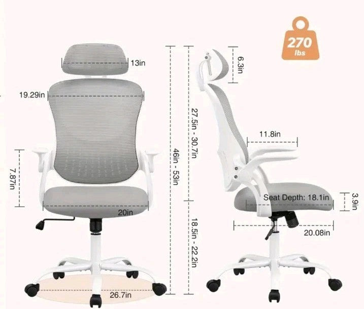 Ergonomic Office Chair, High Back Desk Chair with Flip-up Armrest