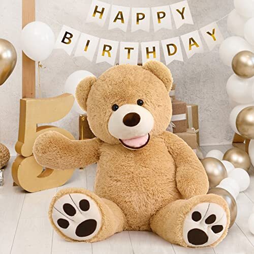 Giant Teddy Bear with Big Footprints Plush Stuffed 39 inches Light Brown