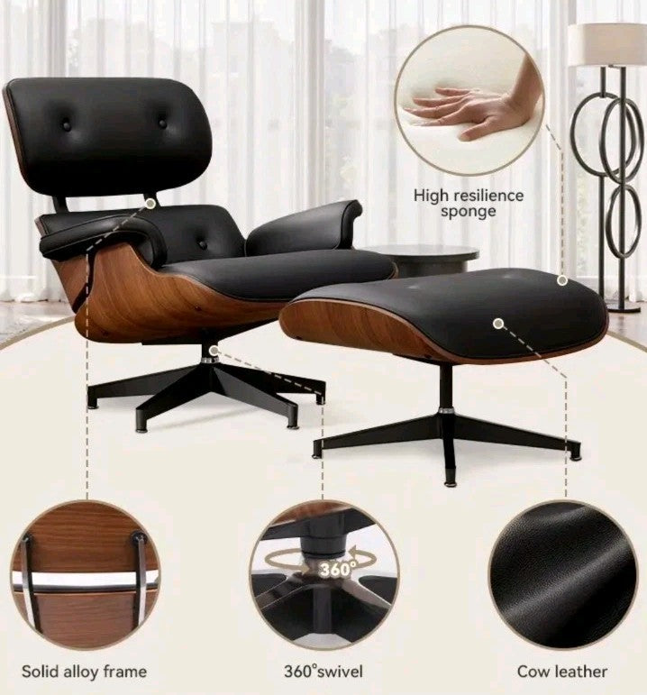 Leather Recliner Chair with Ottoman - Mid-Century Modern Accent Lounge Chair