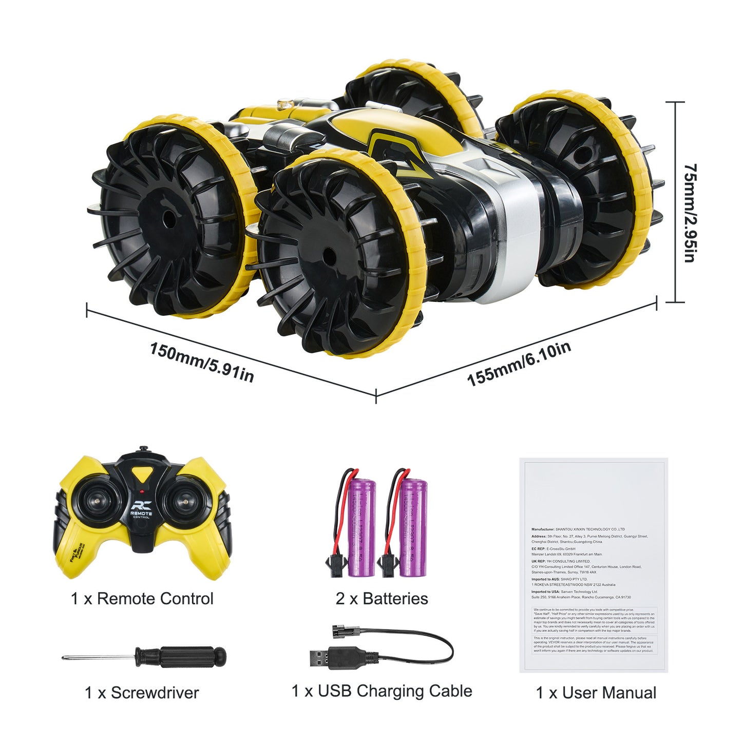 Amphibious Remote Control Car Boat 2.4 GHz 4WD RC Boat Kids Adults Yellow