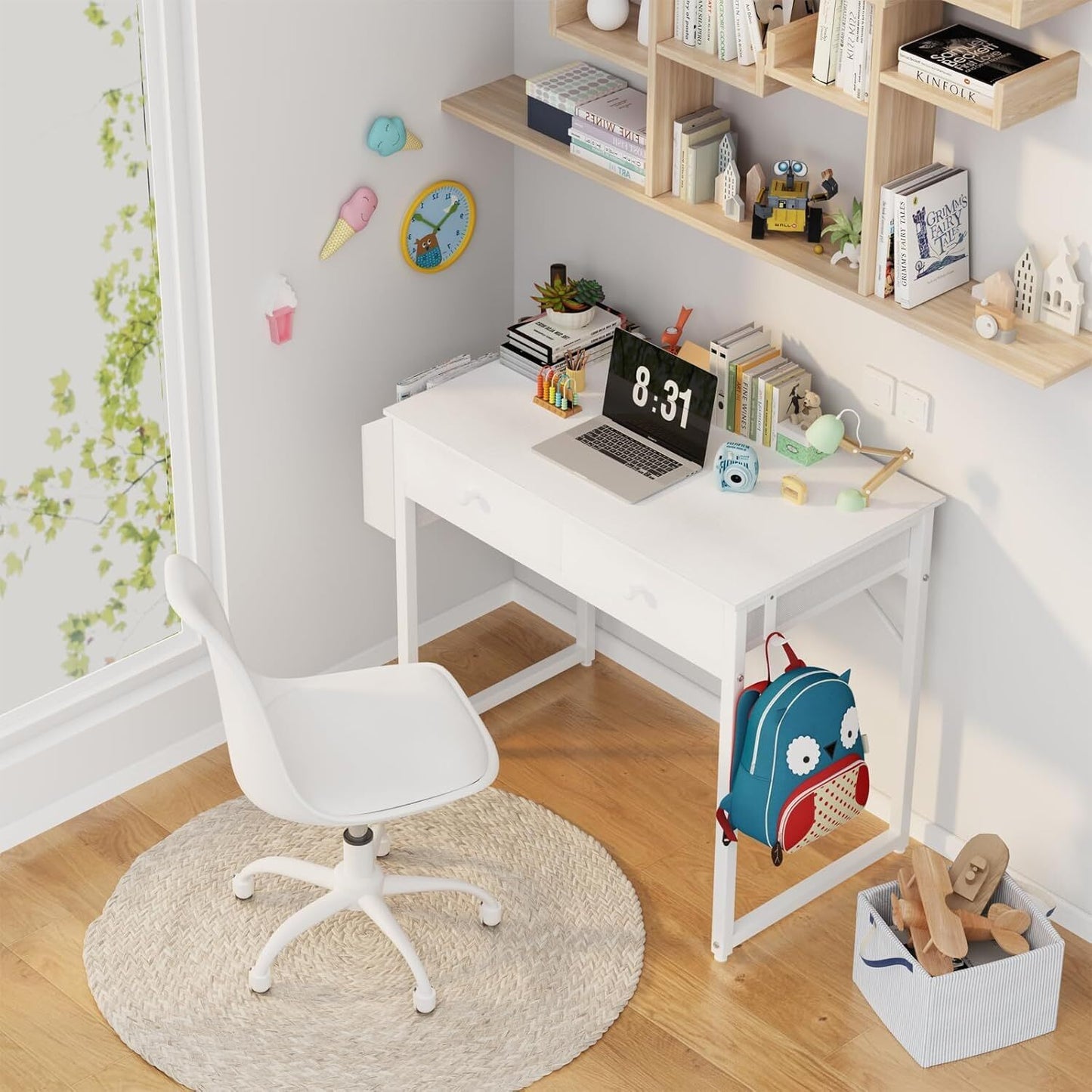 Small White Desk with Drawers - for Bedroom, 32 Inch Home Computer Desk