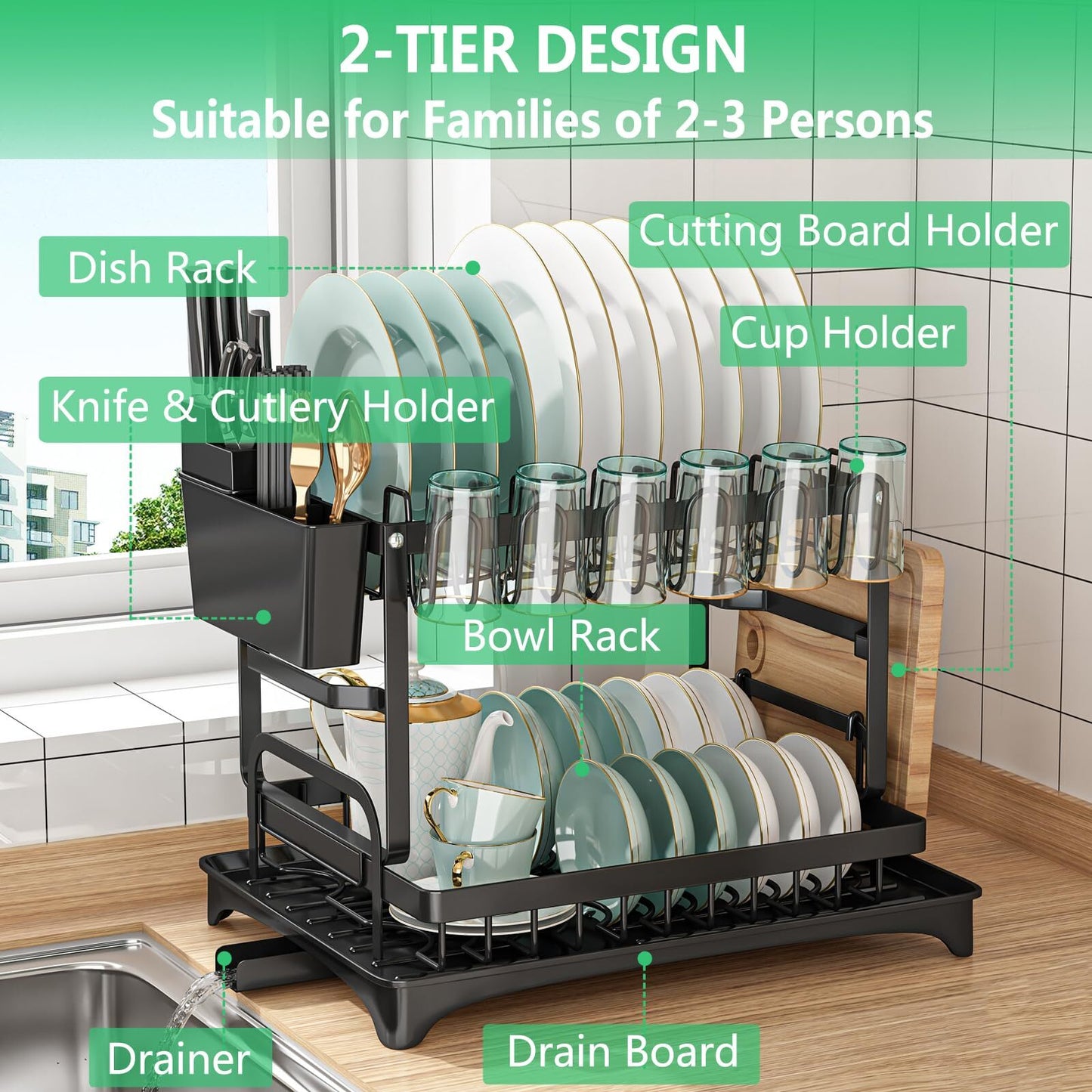 Dish Drying Rack, Multifunctional Dish Rack, Rustproof Kitchen Dish Drying Ra...