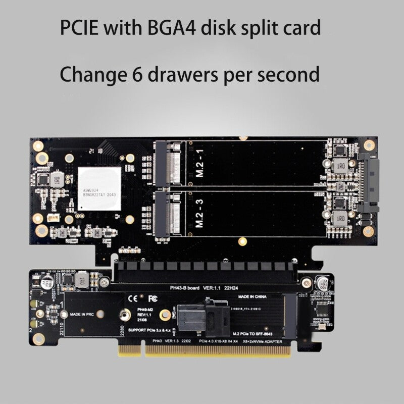 PCIE 4.0 X16 to X8+X4+X4 Splitter Adapter PCIe to 2x M.2 NVME SSD Expansion Card