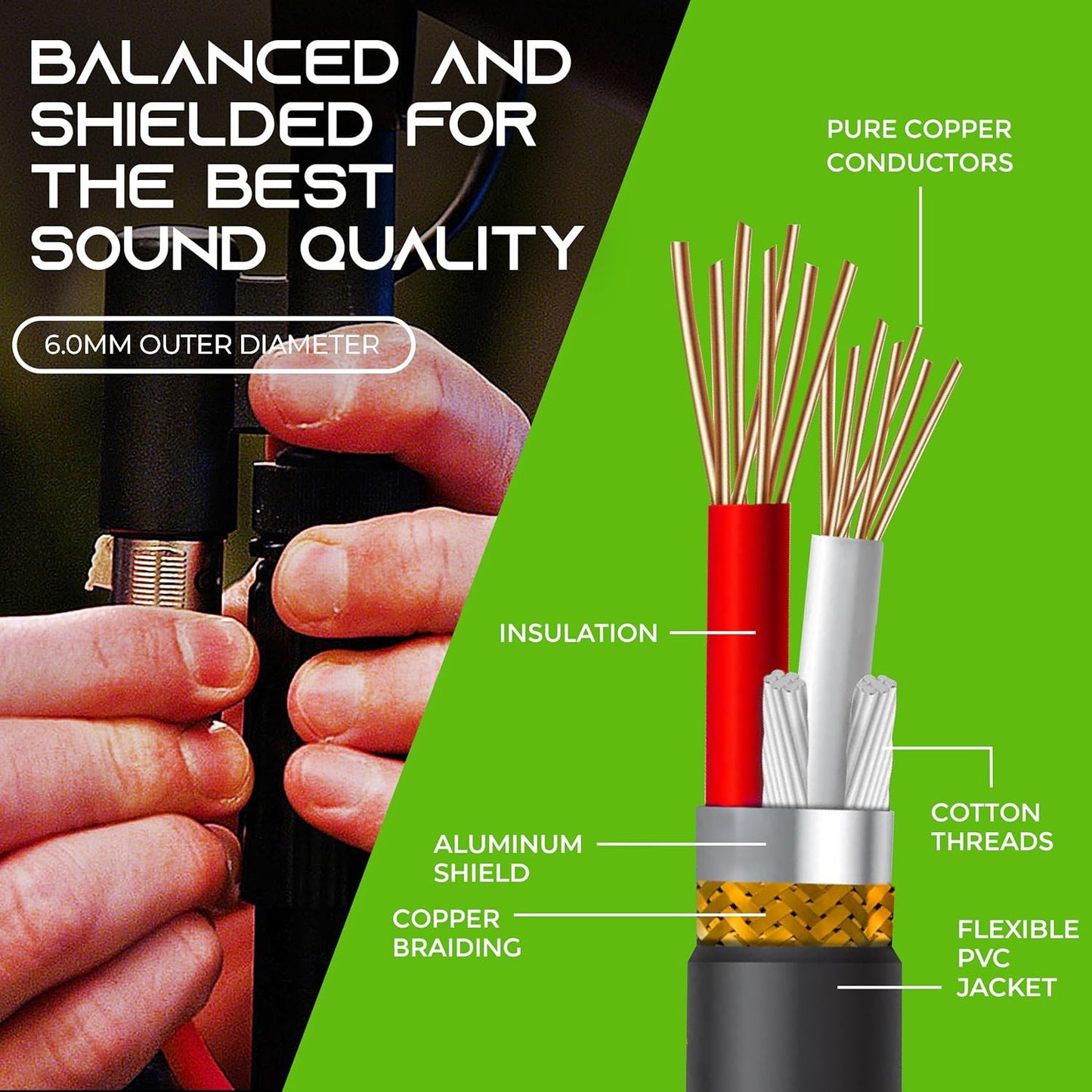 XLR to XLR Microphone Cable (6 Feet, 10 Pack) XLR Male to Female Mic Cable 3-Pin