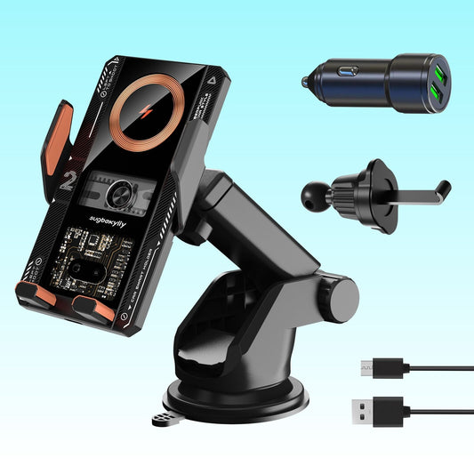 15W Fast Wireless Car Charger Automatic Clamping Mount Air Vent Phone Holder BK