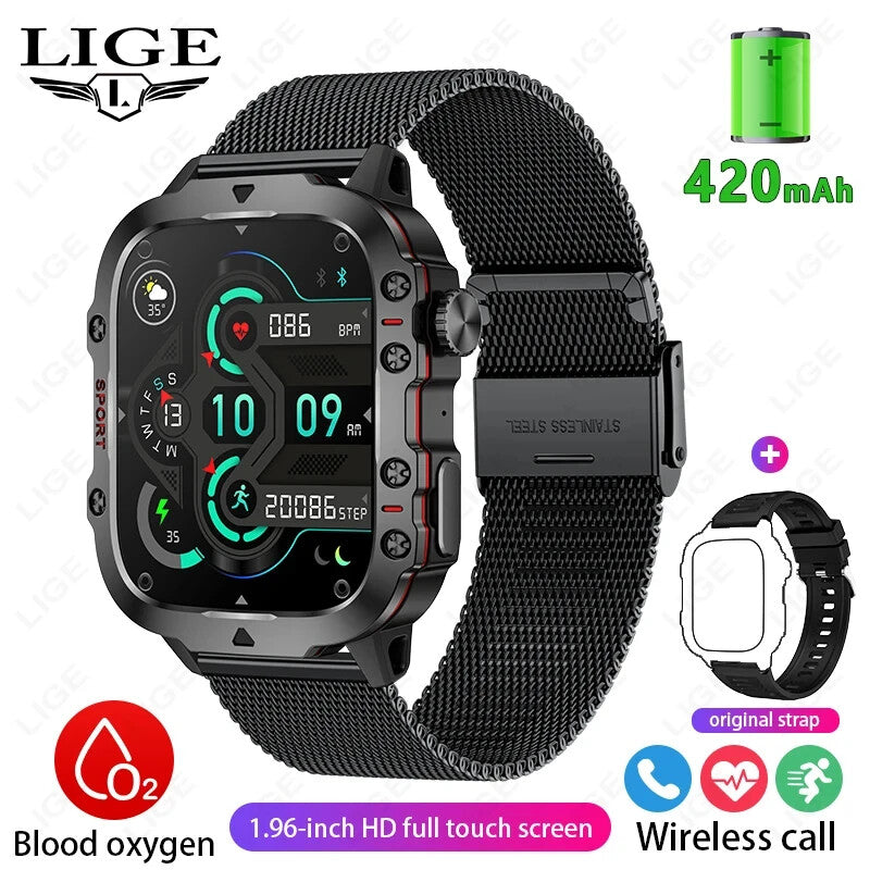 2024 Rugged Military Smart Watch Men Outdoor Watches Lp68 Waterproof 2.01" Al Vo
