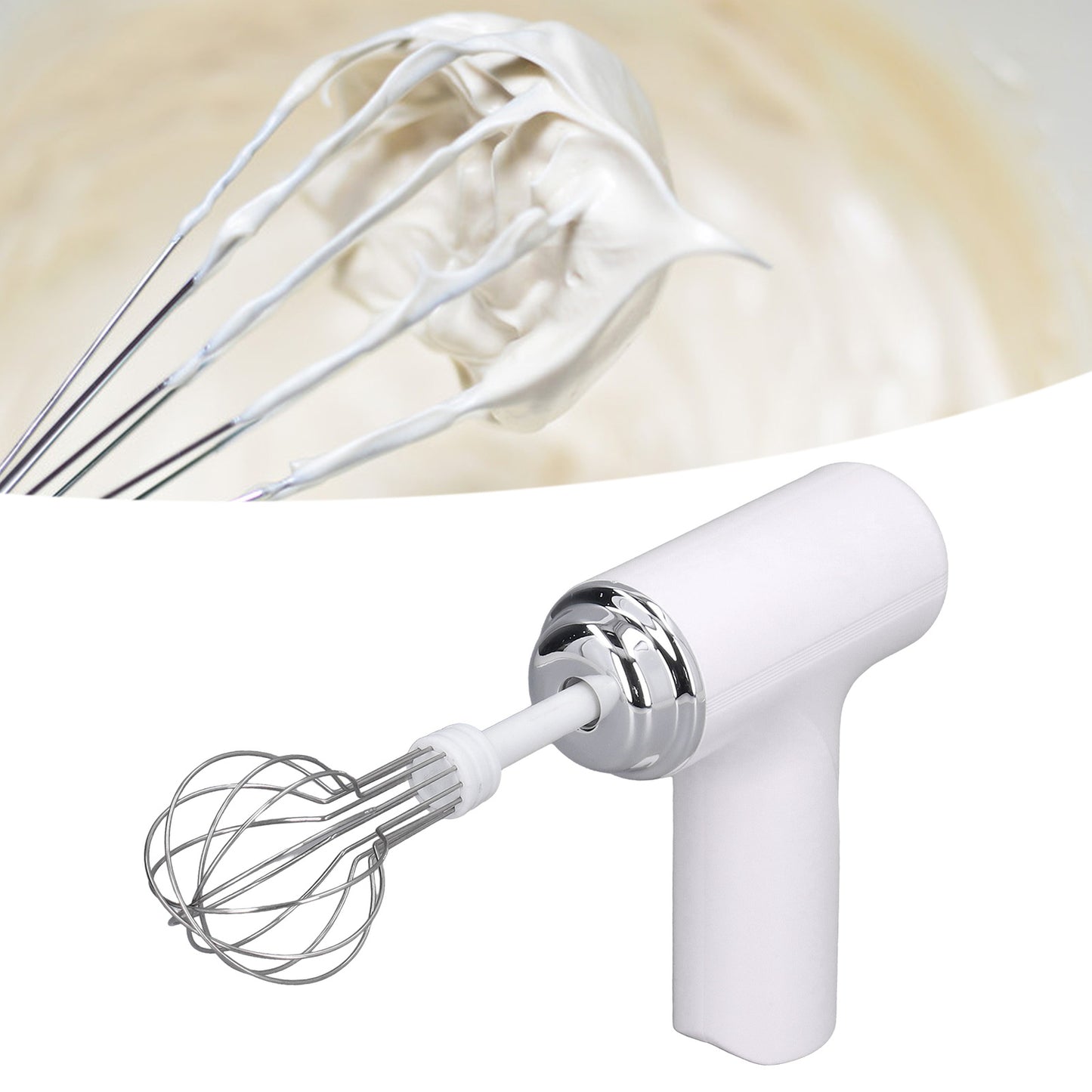 (White)Electric Cordless Hand Mixer Handheld Egg Whisk AN