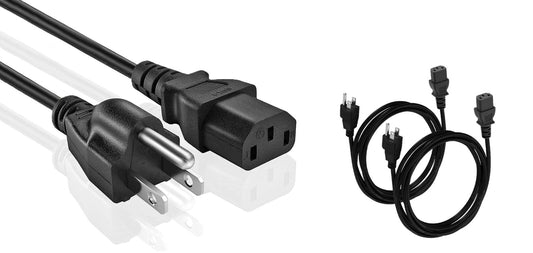 Universal AC Power Cable - 2-Pack- 1ft. 3 Prong PC Power Cord Replacement for...