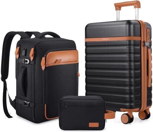 Luggage Sets 3 Piece, Carry On Luggage 20 Inch With Spinner Wheels,PC Black