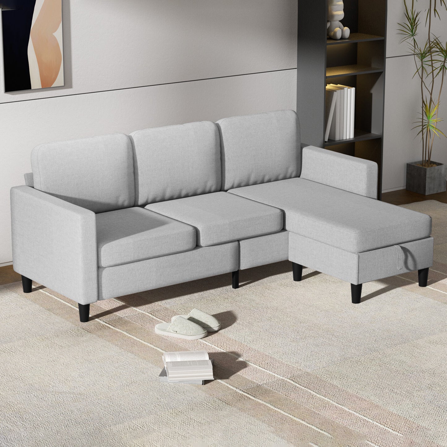 Small Sectional Sofa with Storage Ottoman,3 Seater L Shaped Sofa for Living Room