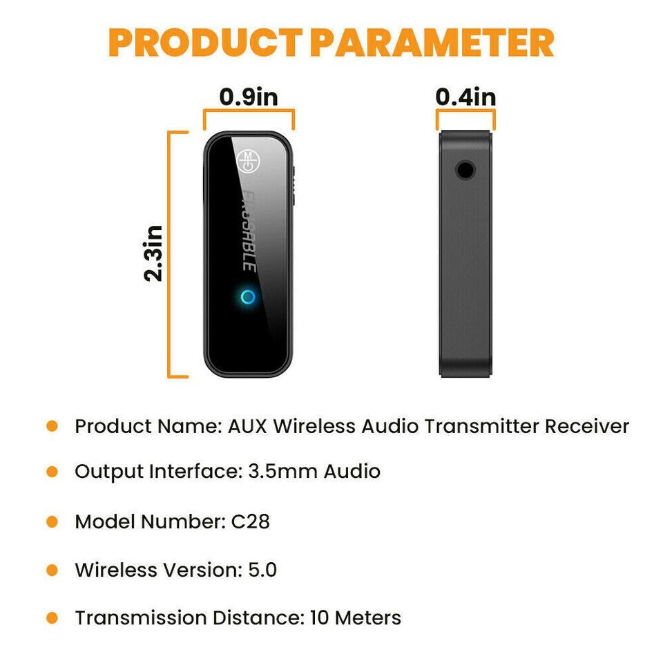 USB Wireless Bluetooth 5.0 Transmitter Receiver 2in1 Audio Adapter 3.5mm Aux Car