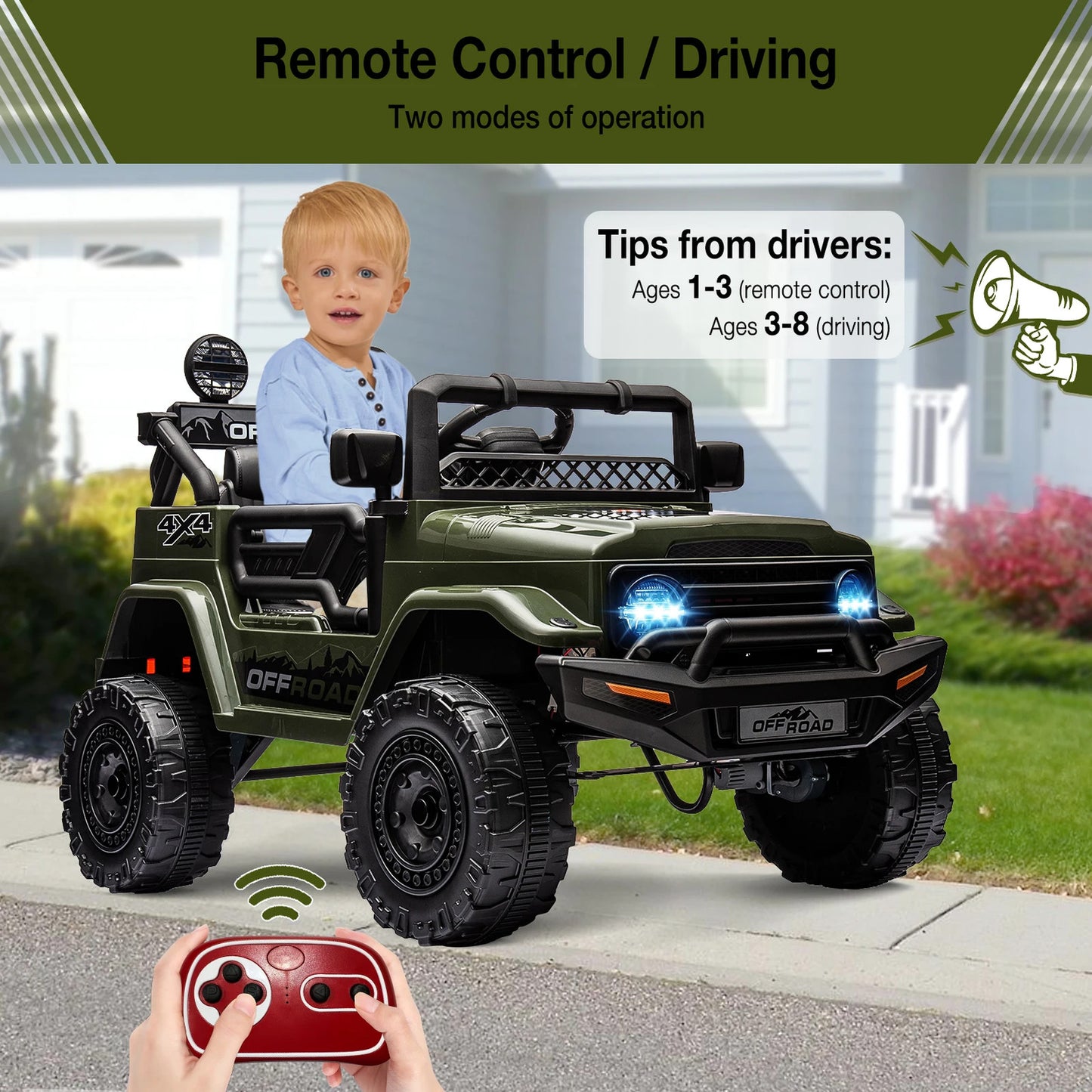 12V Kids Ride on Truck with Remote Control Spring Suspension Bluetooth Connectiv