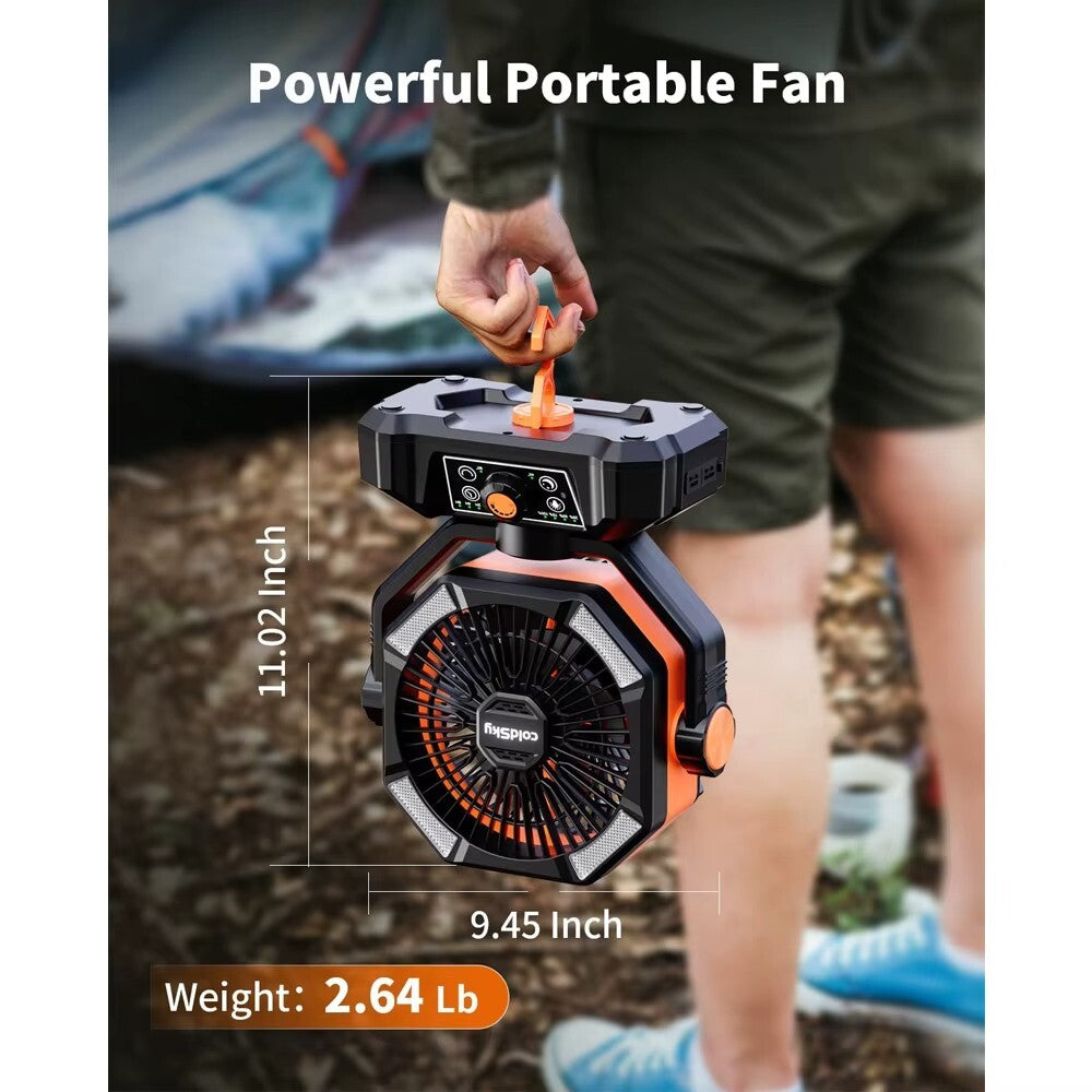 Coldsky 20000mah Battery Camping Fan with 4 LED Lantern 8 Speeds Desk Fan
