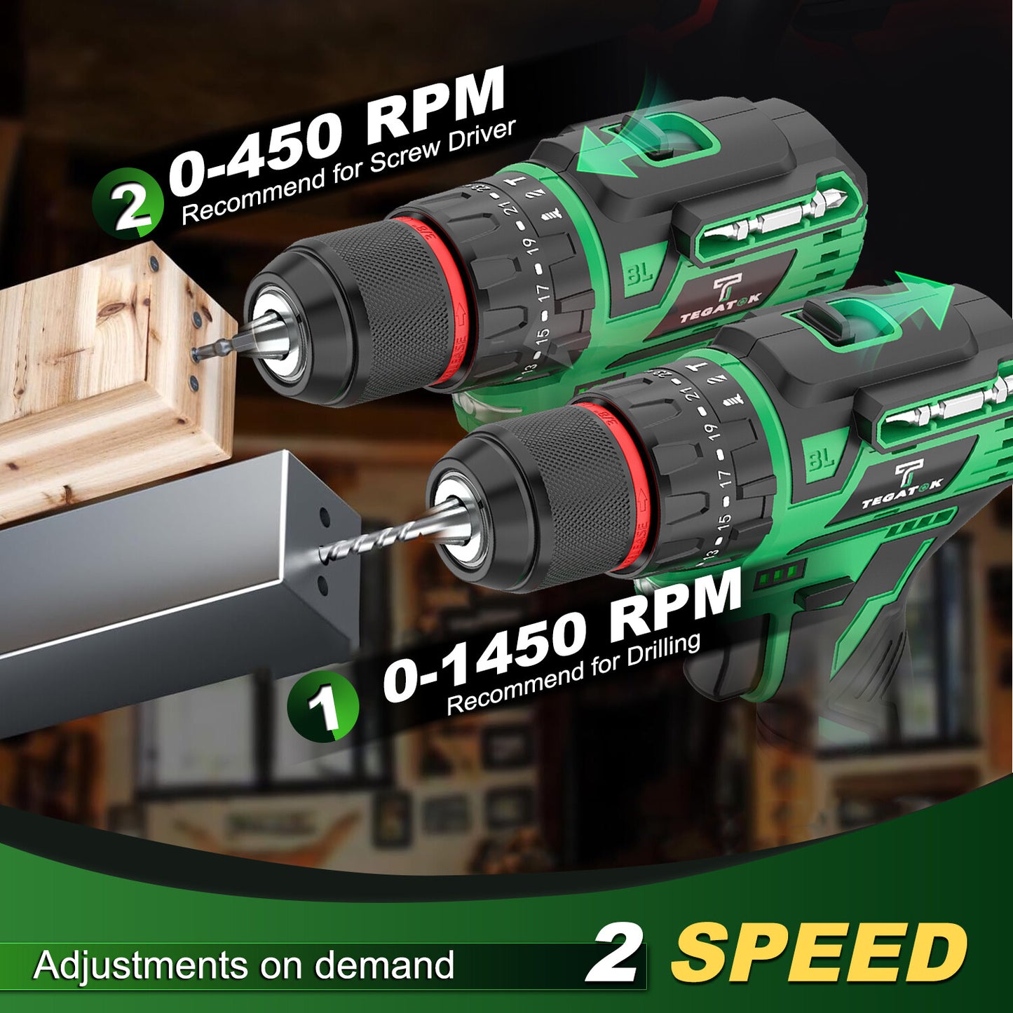 20V Cordless Brushless Drill Set,1/2 Inch Keyless Chuck Comes with Two Battery