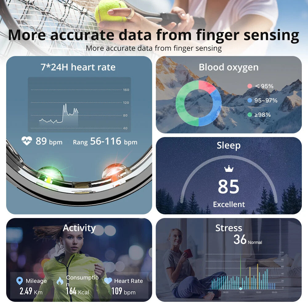 Smart Ring with Charging Case,Health Sleep Monitor, 5ATM Waterproof,Multi-sport