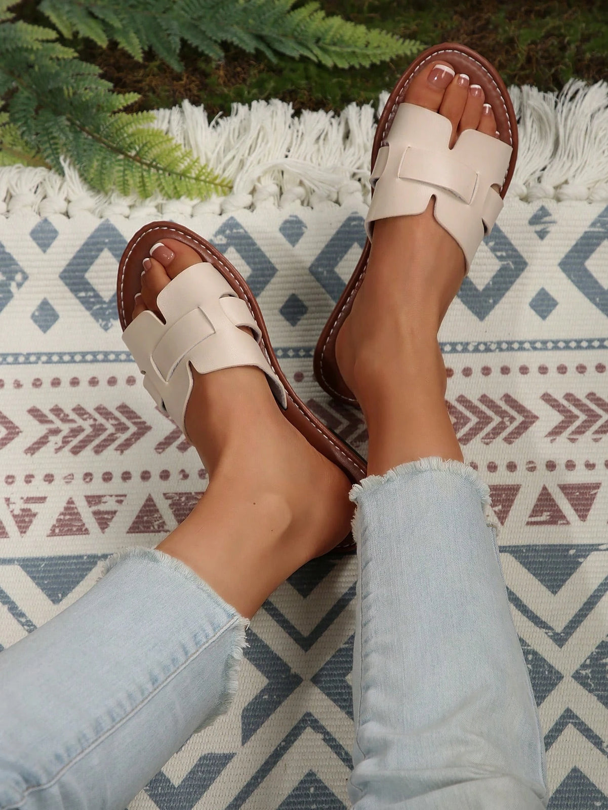 Casual Flat Slippers For Women, Open Toe, Woven Roman Sandals, Summer Outdoor W