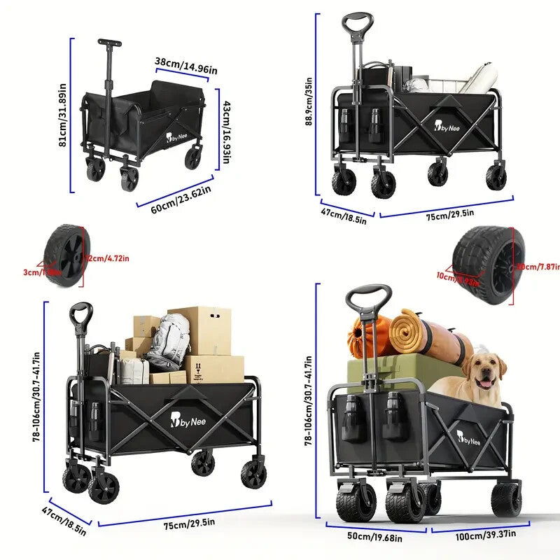 Heavy Duty 300lbs Collapsible Trailer All Terrain Utility Cart for Outdoor Use