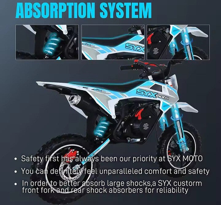 SYX MOTO 58cc Dirt Bike for Kids 4-Stroke Gas Powered Mini Pit Bike- BLUE