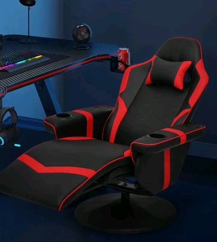 Video Game Desk Chair - Ergonomic Computer with Footrest and Red high back