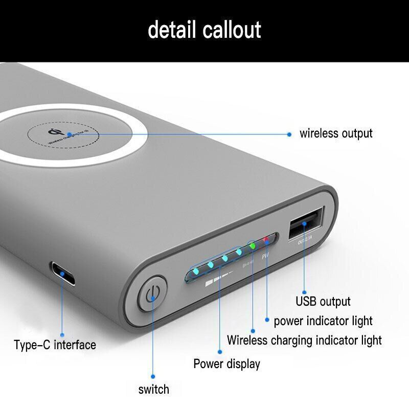 Power Bank 10000MAH Wireless Fast Charging USB Charger High Capacity External