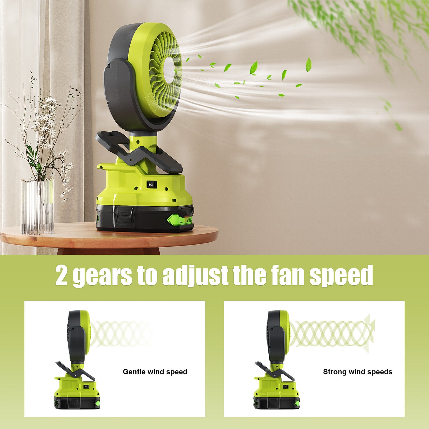 Portable Cordless Jobsite Fan For Ryobi 18V Battery With Led Light Outdoor