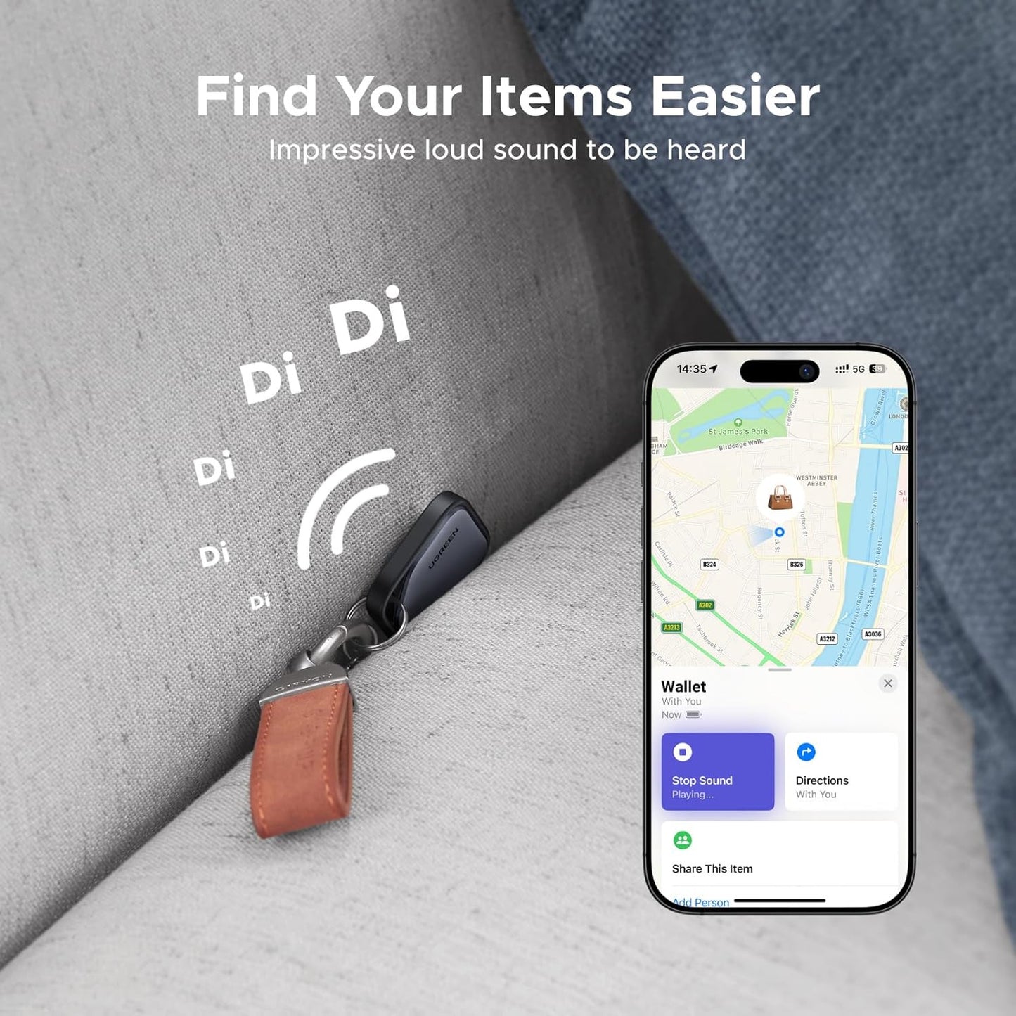 UGREEN 2Pack Finetrack Smart Finder Compatible with Apple Find My (Ios Only) 2-Y