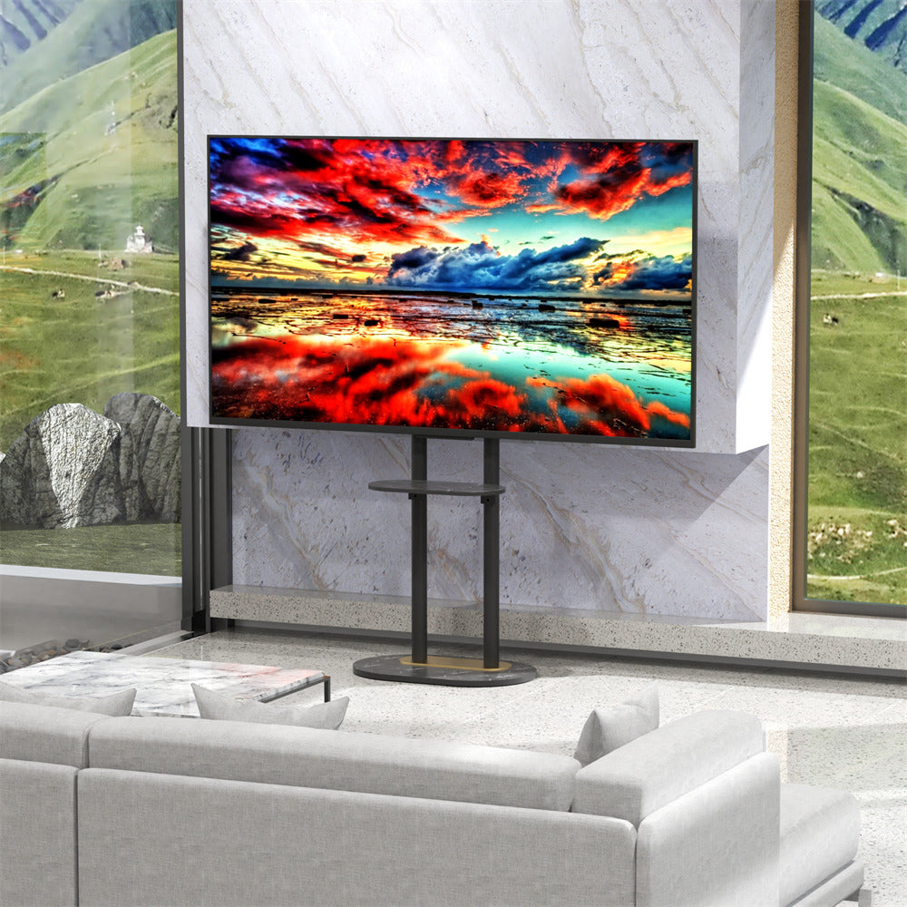 Height Adjustable Floor TV Stand with Mount Stone Shelf for 40”-75” Load up 40KG