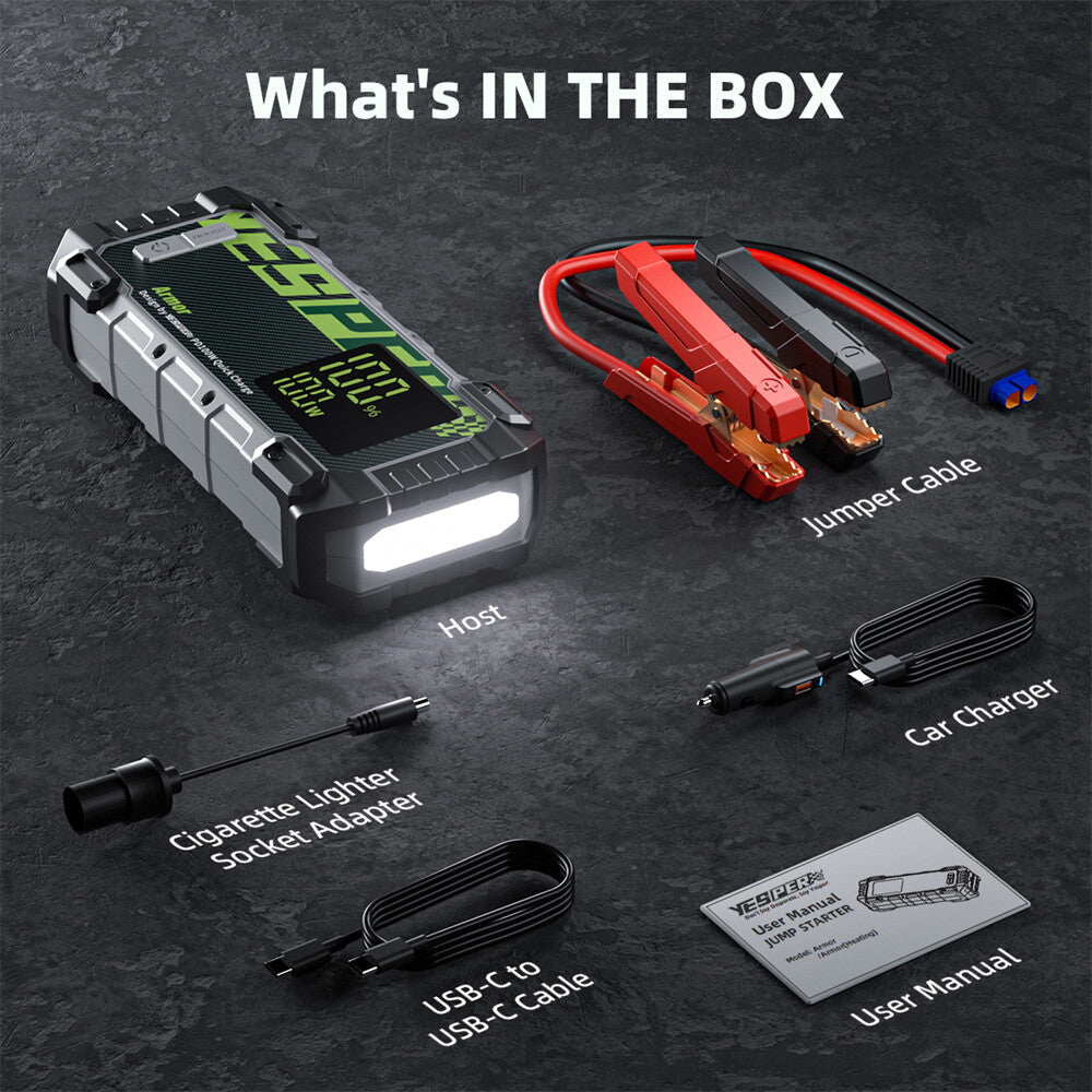 Car Jump Starter 3000A 100W Fast-Charging Portable Battery Booster Pack YESPER