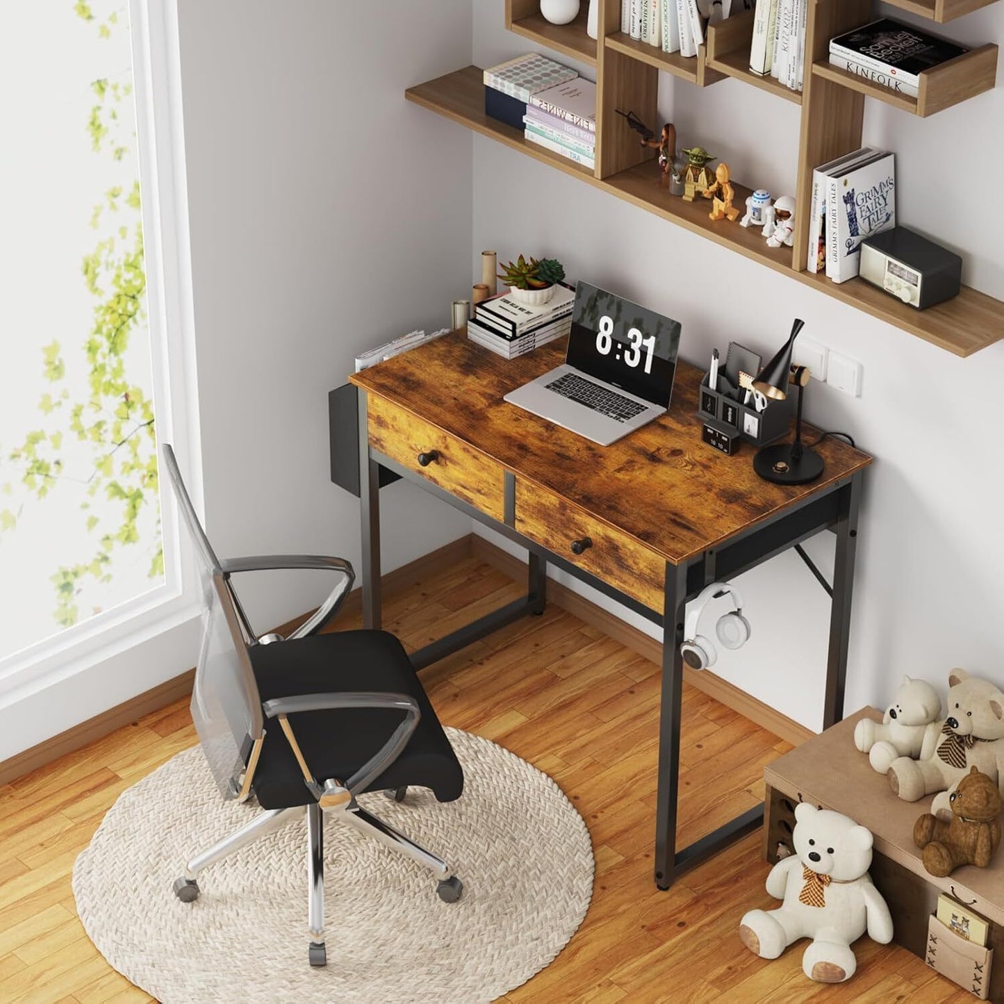 Small White Desk with Drawers - for Bedroom, 32 Inch Home Computer Desk