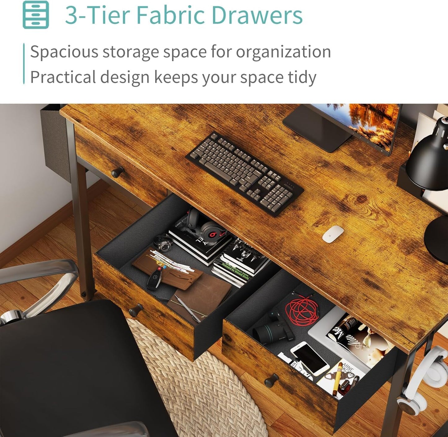 Small White Desk with Drawers - for Bedroom, 32 Inch Home Computer Desk