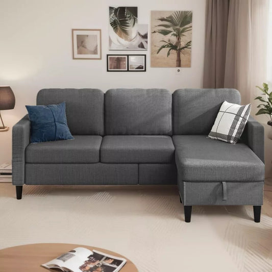 Small Sectional Sofa with Storage Ottoman,3 Seater L Shaped Sofa for Living Room