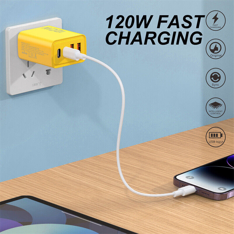 120W 4-Port USB C Fast Wall Charger Block All Cell Phone 16 15 13 11 X iPad lot