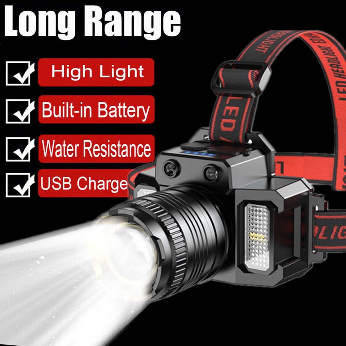 2 Pack USB Rechargeable LED Headlamp Headlight Head Light Waterproof Flashlight