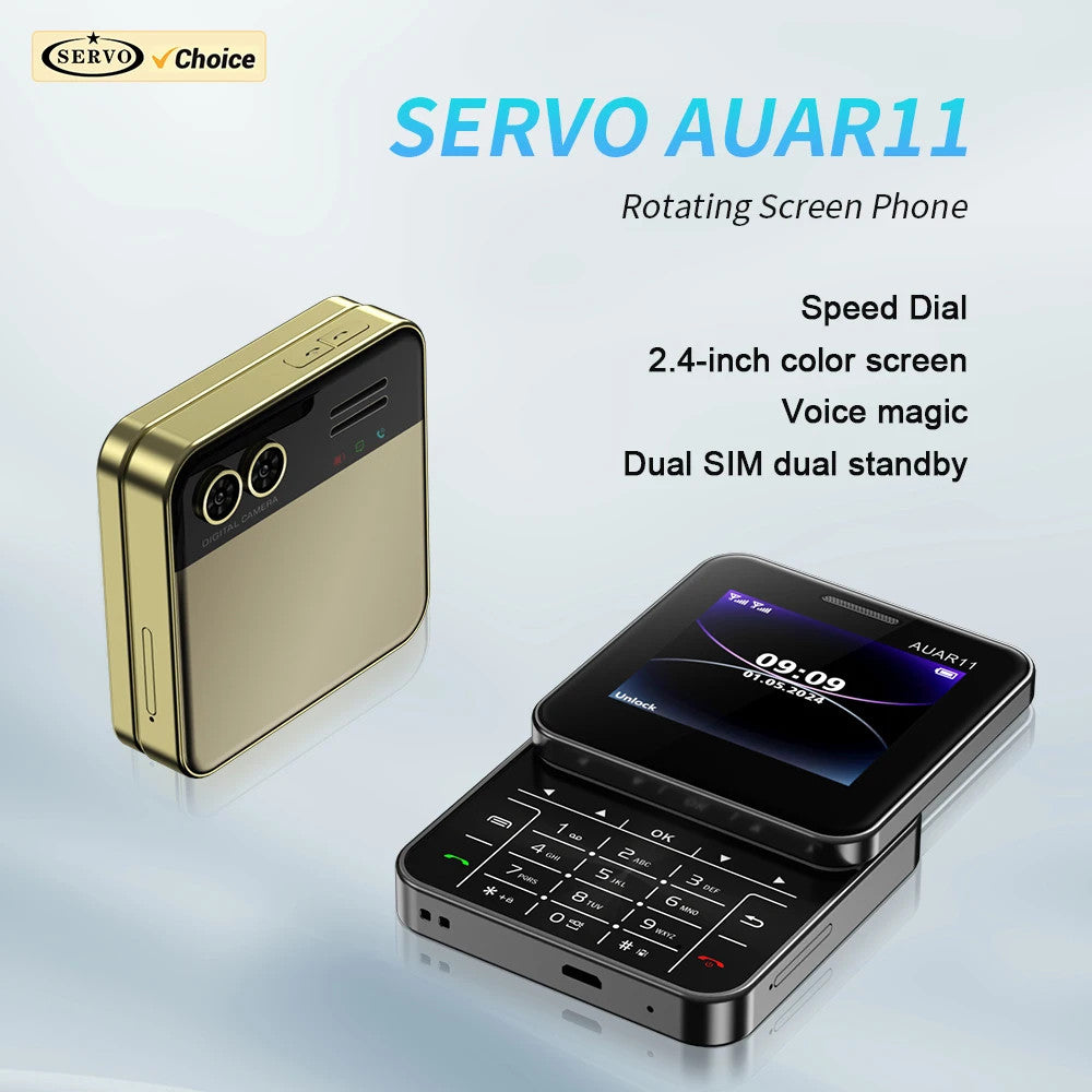 SERVO Rotating Sliding Mini Mobile Phones 2.4“ GSM Blacklist Speed Dail Dual SIM