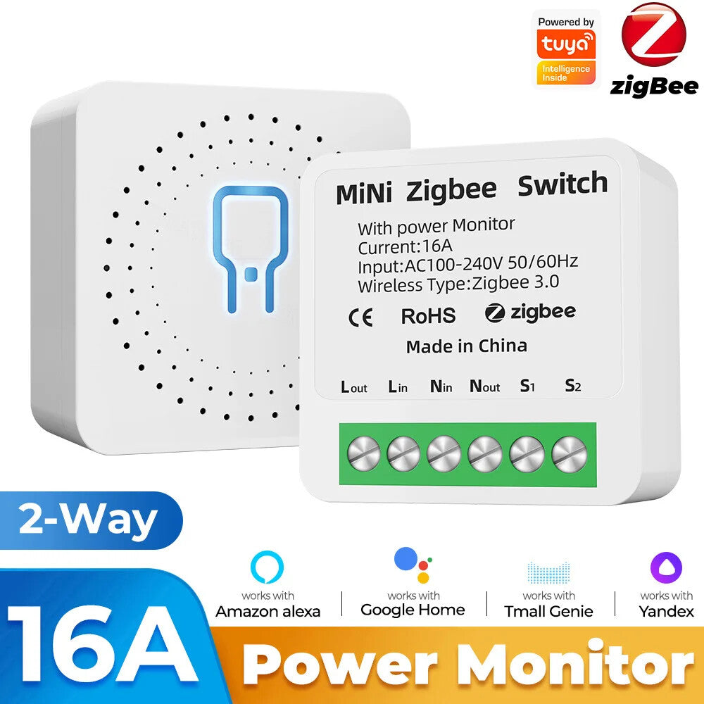 Smart Home ZigBee WiFi Smart Switch with Power Monitor 16A Mini Breaker Voice US