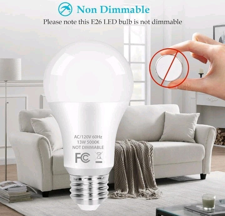 A19 LED Light Bulb, 100 Watt Equivalent LED Bulbs, 13W Daylight White 5000K