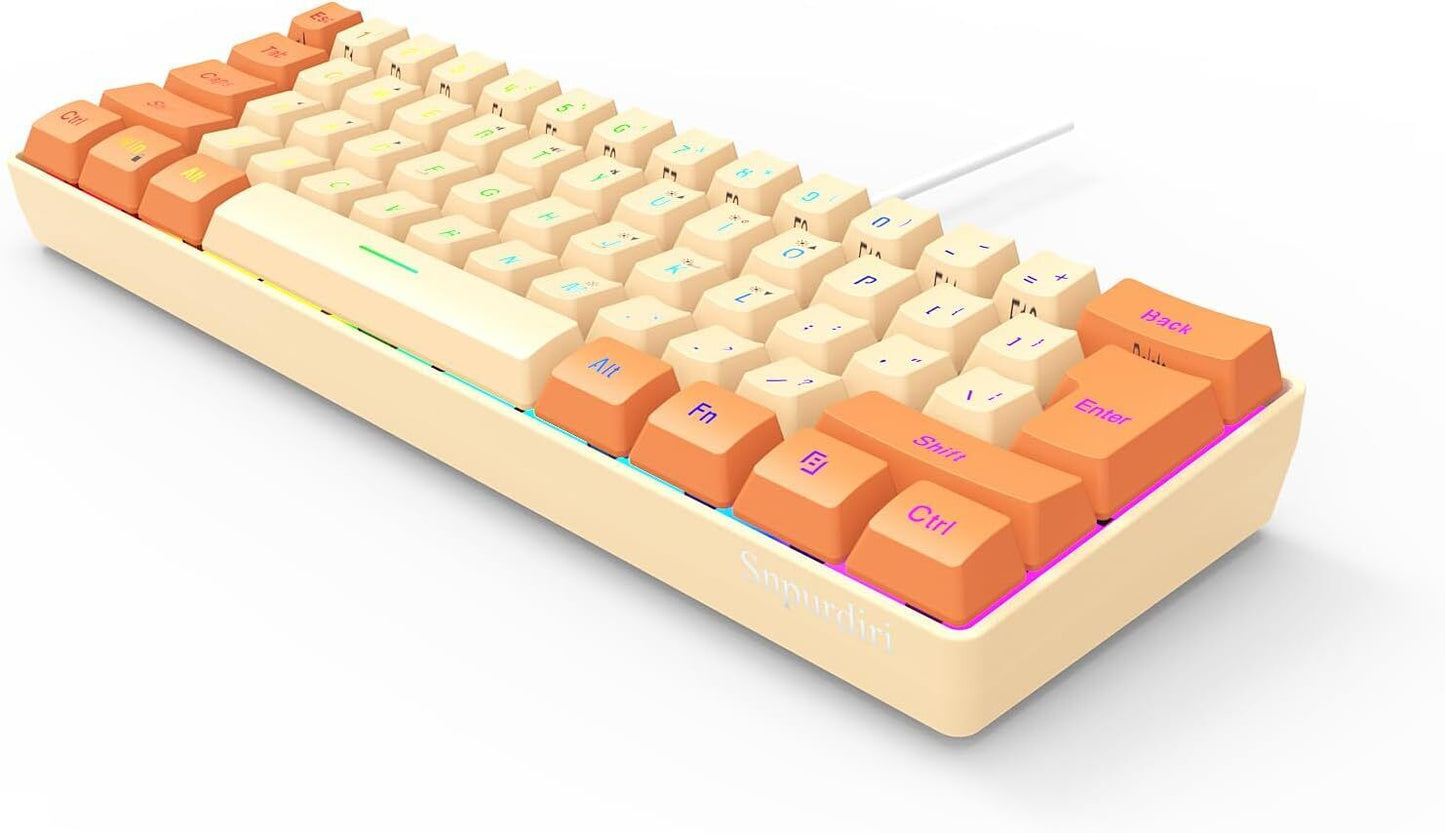 Snpurdiri 60% Wired Gaming Keyboard, RGB Backlit Ultra-Compact(Orange and Cream)