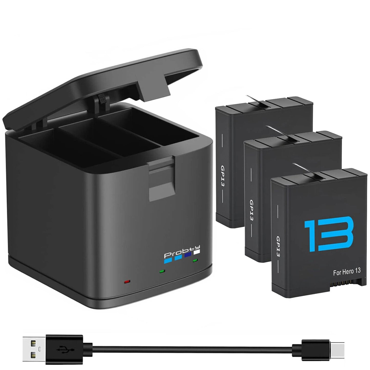 2280mAh for GoPro Hero 13 Battery+3-Slots Box Charger Black Camera Accessories