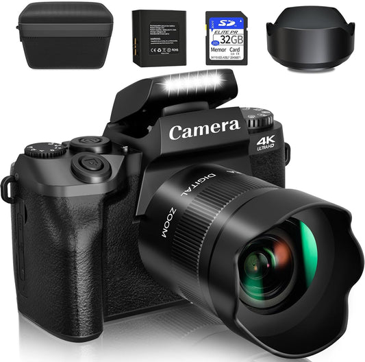 64MP 4K Digital Camera with Wifi, Touch Screen Vlogging w/ Flash 3000mAh Battery