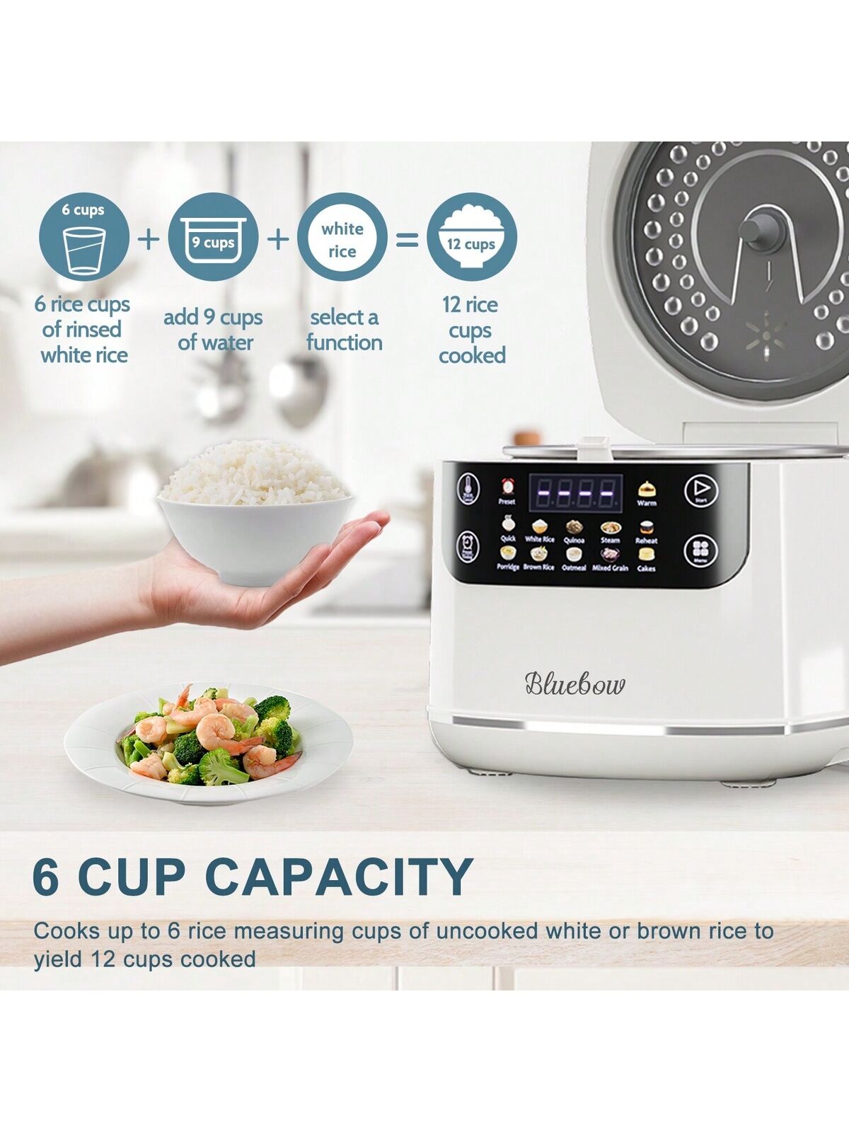 2.1Qt Rice Cooker 12-In-1 Electric Rice Cooker 6-Cup(Uncooked)/12-Cup(Cooked)