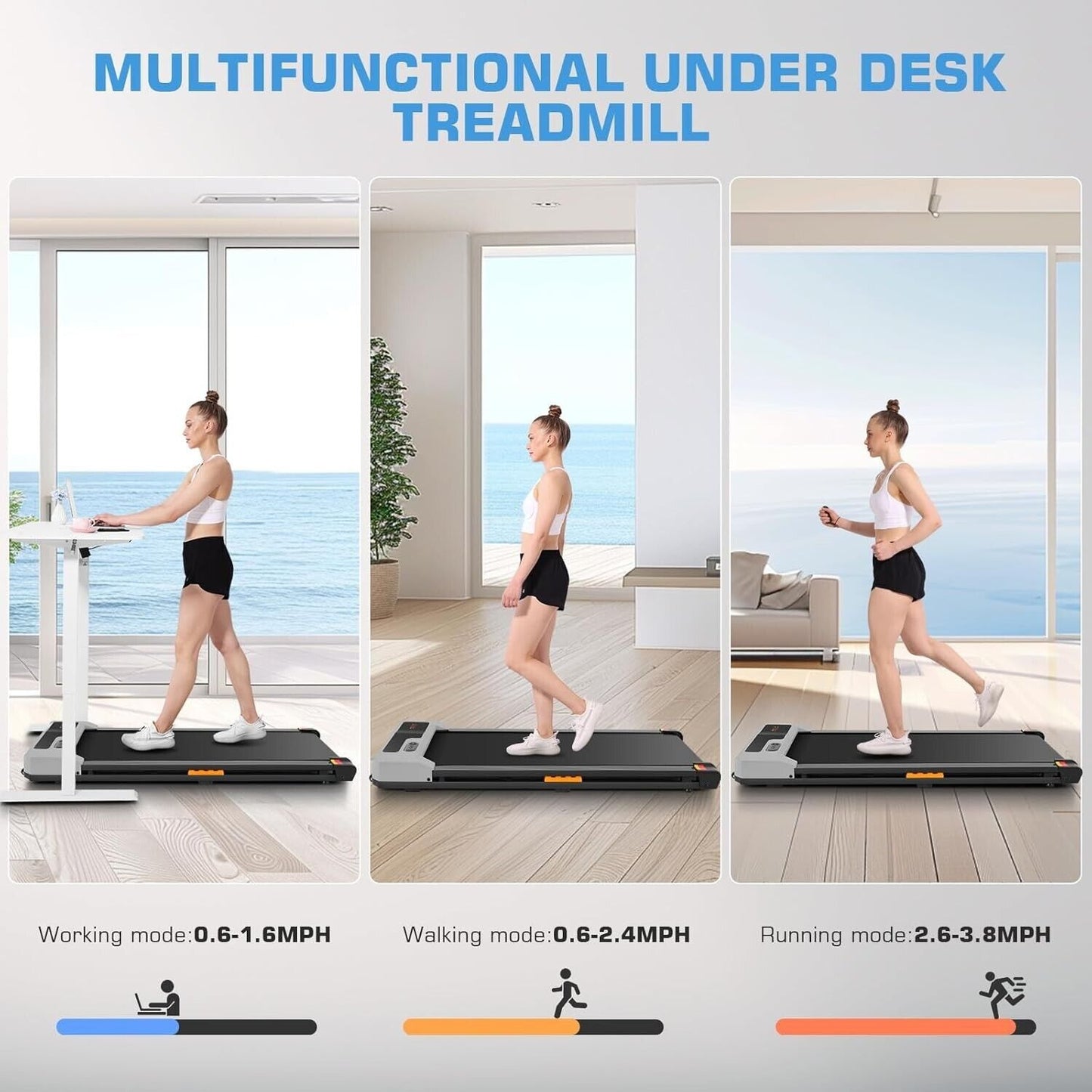 Walking Pad 3 in 1 Under Desk Treadmill, 2.5 HP Quiet Portable Walking Treadmill