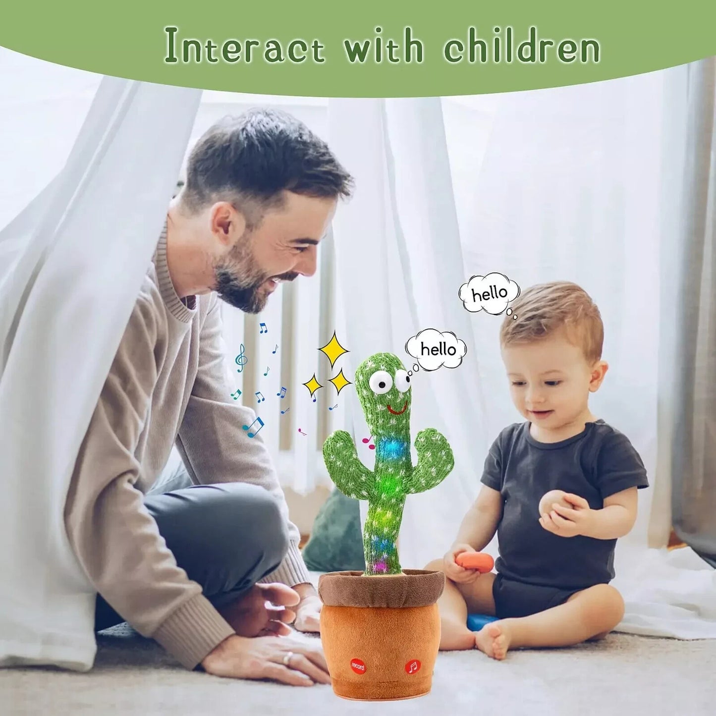 Dancing Cactus Repeat Talk Sing Glow Interactive Plush Toy for Kids | USB | USA